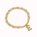 Fashion beaded bracelet with pearls and gold letter E pendant with cubic zirconia - Letter E
