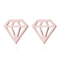 Minimalist geometric hollow diamond stud earrings in polished rose gold stainless steel - Rose Gold