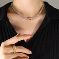 Elegante set collana e anello d'oro con zirconi cubici rettangolari per donne - Collana Bianca