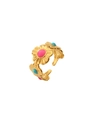 18k gold plated adjustable ring featuring pink and turquoise enamel flower charms - Adjustable Open / Colorful Flower Style