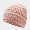 Détail d'un bonnet en maille tie-dye avec texture de fil rose et orange et bord à revers - Taille unique / Mélange Rose Orange Jaune Beige (5#)