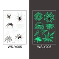 Luminous Halloween spider and web temporary tattoo glowing in green fluorescence - Spider Web Style (WS-Y005)