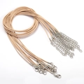 1.5mm beige braided wax cord necklace with lobster clasp and extension chain - 1.5mm*45cm / Tan
