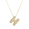 Vue détaillée du pendentif lettre H en or 18 carats avec incrustations de zircon - Lettre H (Pendentif + Chaîne à billes)