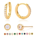 Set of s925 silver hoop earrings with 12 multi-colored cubic zirconia stud options - Hoop and Stud Set / Gold-White
