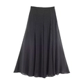Gonna lunga da donna con taglio ad A e pois bianchi su tessuto nero alla moda - Gonna Nera A Pois A03 / XS