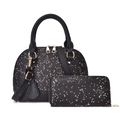 Schwarzes Glitzer Handtaschen Set mit Brieftasche und Gold Silber Sternenmuster Motiv - Schwarz