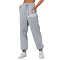 Women's high waist grey joggers with I Love My Hot Boyfriend print and drawstring waist - S / Bottoms / Light Gray