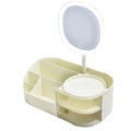 Beige cosmetic organizer with LED makeup mirror, open compartments and clear drawers - Large (With Mirror) / Milk Yellow