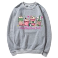 Grey Christmas hoodie featuring colorful festive drinks and Christmas Cheer Fuel print - S / Style 312 / Light Gray