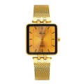 Classic square gold mesh band watch for men with minimalist quartz movement display - Small / Gold