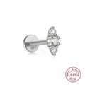 S925 sterling silver flat back stud featuring a shimmering opal and zircon stone - Silver #8 (Round Opal 2 Zircons)