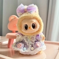 Labubu doll accessory in purple bow dress with butterfly embroidery for sitting party - Purple Iris / First And Second Generation Keychains Are Compatible With La Cloth Dolls. Dolls Not Included.