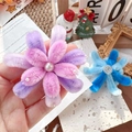 Handmade plush flower brooch in purple and blue gradient styles with pearl accents - Pink-Purple Fireworks Accessory / One Size