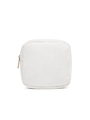 White corduroy makeup bag with metal zipper and premium soft texture for travel - White