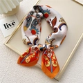 Elegant paisley floral print 70cm square silk scarf in orange and royal blue - Paisley Flower Orange Border