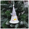 Vue détaillée d'une cloche bonhomme de neige en métal gris suspendue au sapin de Noël - Bonhomme de Neige Grande Cloche / Gris/Blanc
