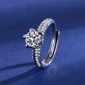Classic silver moissanite ring with six-prong setting and side accent stones - Six-prong Ring Ljz-135 / Adjustable Open