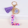 Letter L resin keychain with purple tassel and colorful stone chips on gold ring - Letter L(5859543255620)