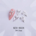 Detailed view of silver bow nail charms with rhinestones and 9x14mm size marking - Silver Rhinestone Large Bow Style (8028)