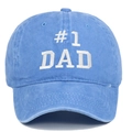 Washed blue cotton baseball cap with #1 DAD embroidery for Father's Day outdoor sports - One Size / Light Blue