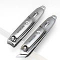 Silver 2-piece stainless steel manicure set including flat and slanted nail clippers - Type A (Electroplated Silver) Flat + Slanted Nail Clippers