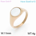 Minimalist rose gold stainless steel ring featuring a white circular shell inlay - US 6 / Rose Gold Style (KR100773-KFC)