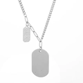 Collar de acero de titanio plateado con colgante cuadrado, cadena cubana y grabado - Colgante con Patrón de Ojo Cuadrado y Placa en Blanco(KN251300-Z) / Color Acero