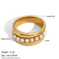 Gold plated stainless steel ring featuring elegant white pearl inlay for women - US 6 / Pave Faux Pearl Wide Band Style (KB759) / Gold