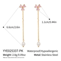 Detailed view of pink clover pearl tassel earrings with size and weight measurements - Pink Clover Gemstone Long Style (YYE025337-PK)