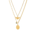 Collana doppia dorata con ciondolo angelo e medaglietta Madonna con turchese - Stile a Doppio Strato Turchese Vergine Maria (3#)