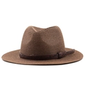 Sombrero de paja marrón estilo cowboy con banda de cuero grabada para protección solar - M (56-58cm) / Marrón