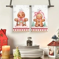 Microfiber Christmas kitchen towels with gingerbread man and house festive illustrations - Design 15 (2PCS)