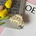 Pince à cheveux élégante en acétate beige avec fleurs 3D blanches et strass brillants - Blanc Cassé