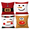 Set van 4 kerstkussenhoezen met ontwerpen van de kerstman, sneeuwpop en rendieren - Kerst Kleine Expressie Riem 4-Pack / Regenboog