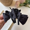 Elegante grote zwarte haarklem met matte satijnen strik in Franse vintage stijl - Strik Haarklem / Zwart
