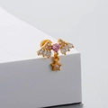 Gold angel wing earrings with pink heart stone and star pendant on white pedestal - Heart Wings Star / Gold Pink (Single)