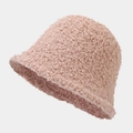 Close-up of soft pink faux lamb wool texture on a minimalist winter bucket hat - M (56-58cm) / Pink