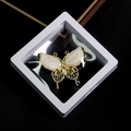 Elegant gold butterfly brooch with white pearlescent wings and sparkling rhinestones - XZ211 White-Butterfly Shell-Boxed