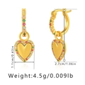 Detailed view of gold heart earrings with colorful zircons and size measurements - Multi-color Zirconia Pave Heart Pendant