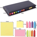 Detailed size specification chart for PU leather sticky note set with color pad dimensions - Black Long / 100 Sheets per color
