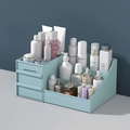 Blue desktop makeup organizer with two drawers and compartments for skincare storage - Small Nordic Blue (26.5*16*12cm)