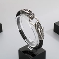 Vintage double dragon head braided leather bracelet with silver tone titanium steel clasp - Double Dragon Head Leather Braided Style (KB17527-D)