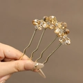 Peigne à cheveux en U doré avec fleurs en cristal ambré pour une coiffure élégante - Trois Papillons en Cristal Doré (183) / Or