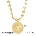 Gold Saint Benedict pendant necklace with 25mm round medal and 6mm bead chain link - Gold Necklace (KN234449-Z)