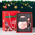 Roze Kerstmis keramische mok cadeauset met Kerstman lepel en bijpassende cadeautas - Geschenkdoos / Roze