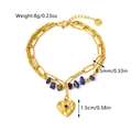 Detail of double-layer gold chain bracelet with blue gemstone heart pendant and measurements - Heart Pendant & Blue Beads Style (手链02)