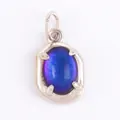 Ciondolo ovale in rame argento con zircone blu-viola e castone a quattro griffe classico - L229115-Blu Oro Bianco