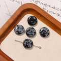 Snowflake obsidian round flat beads for DIY earrings necklace making in wooden tray - Snowflake Obsidian Flat Round Style (46号)