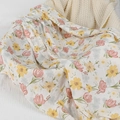 Bamboo cotton muslin baby blanket featuring pink tulip and yellow daisy floral prints - Spring Blossoms